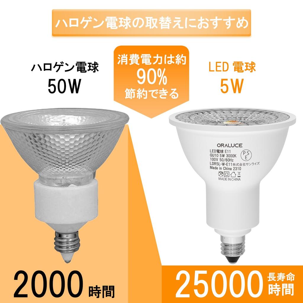 ORALUCE LED Bulbs, E11 Base, 50W Equivalent, Warm White, 3000K, 5W, 550lm, 40° Beam Angle, Concentrated, Spotlight, Compatible with Enclosed