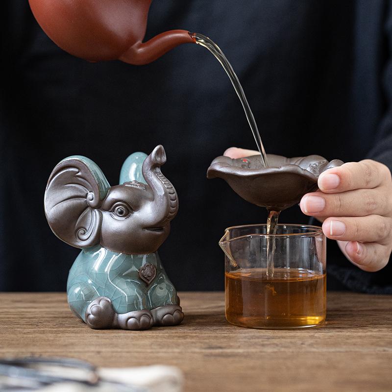 Elephant Integrated Tea Leak Filter Purple Sand Kung Fu Tea Set Accessories Can Raise Baby Elephant Tea Pet Ornament