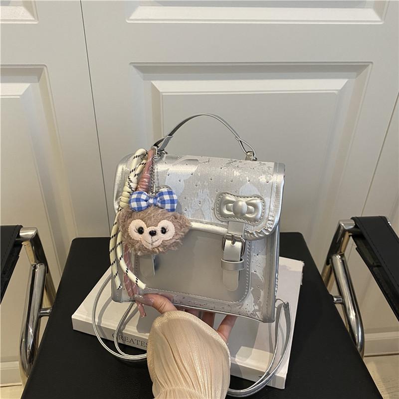 

2025 autumn new bag cover square bag lace bow single shoulder diagonal back women s bag fashion women s backpack no pendant срібний