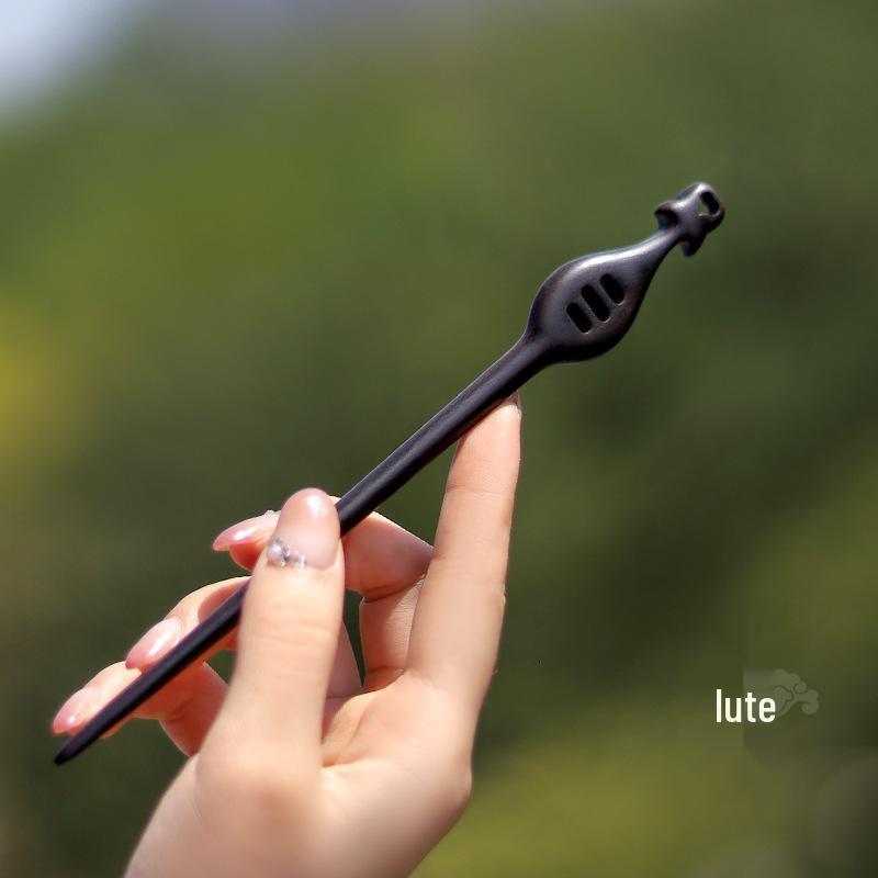 High-End Natural Ebony Wood Hairpin - Extended Chinese Ancient Style Black Hair Bun Accessory