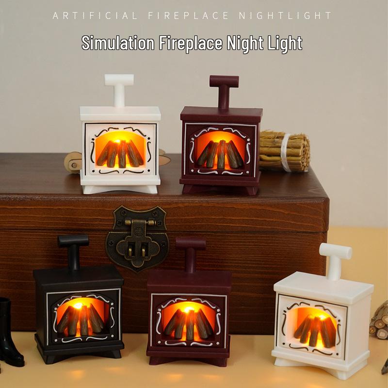 LED Retro Fireplace Candle Dollhouse Light - Simulated Flame Atmosphere Night Light
