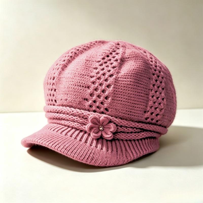 Middle-aged and elderly wool hat women's autumn and winter versatile mother grandma warm ear protection hat outdoor cold-proof velvet knitted hat