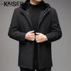 Caesar Men's Hooded Mid-Length Down Jacket with Mink Collar & Rabbit Fur Lining