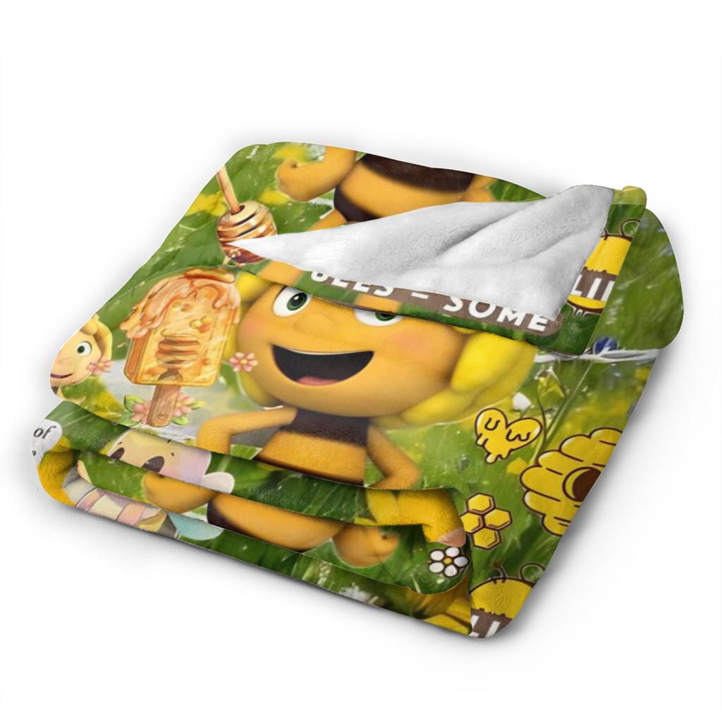 Biene Maja Mit Blumen Cartoon Decke für Sofa Weiche Flauschige Plüschdecke 50x60 Zoll Mehrere Größen Tagesdecken