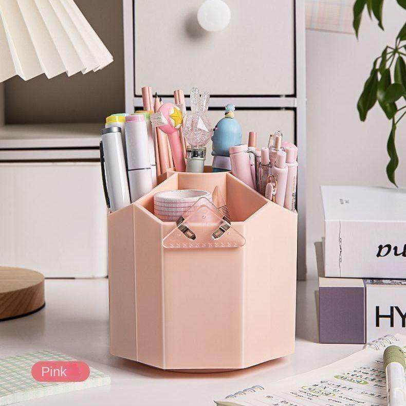 360-Degree Rotating Pen Holder Desktop Storage Box Office Multi-Functional Creative Large Capacity Cute Girl Heart Ins
