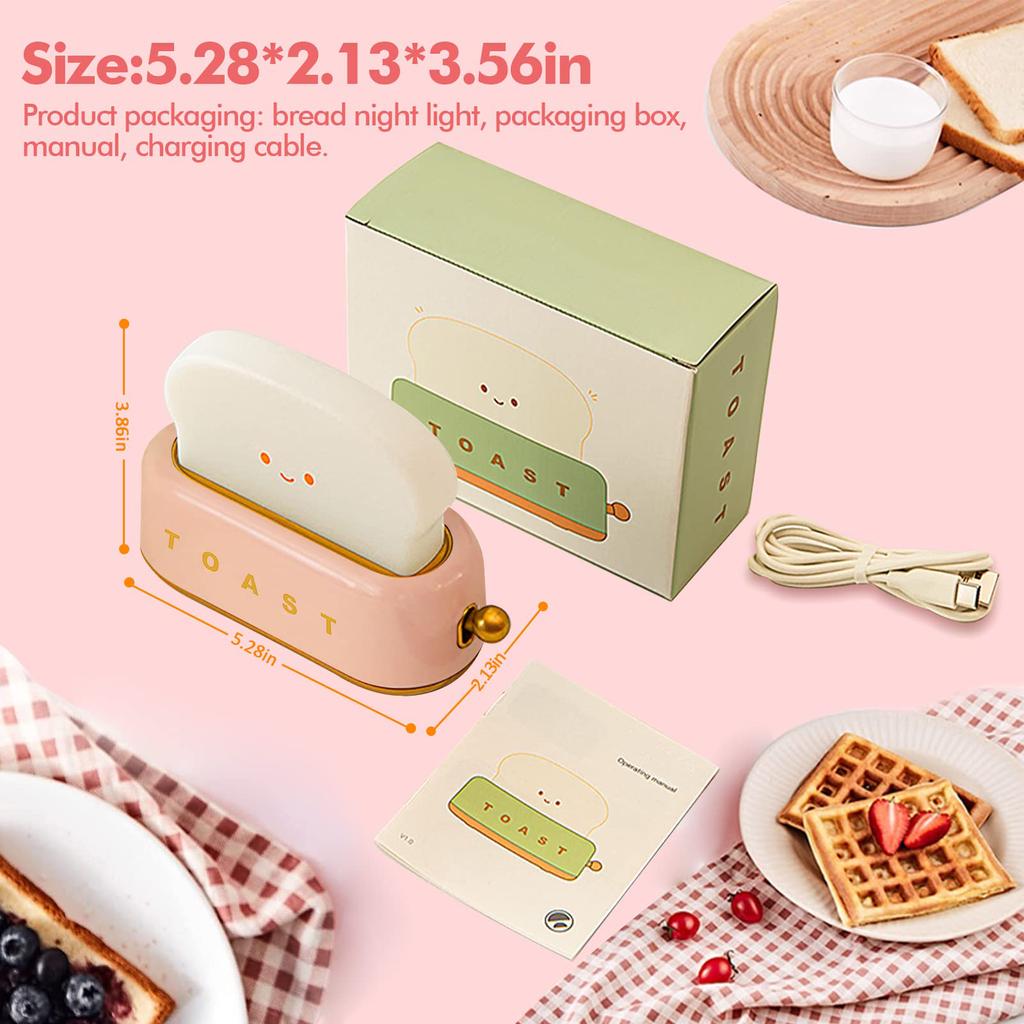 Brödrost Bröd LED Nattlampa USB Uppladdningsbar Söt Liten Sängbordslampa för Rum Skrivbordsdekor Barn Barn Gåvor Nattlampa