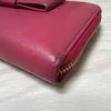 Used PRADA Saffiano Leather Ribbon Round Zip Long Wallet Pink