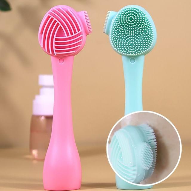 Fondes - Силиконовая щетка для очищения лица (Различные дизайны) Dual Side With Knief - White Handle - Light Green