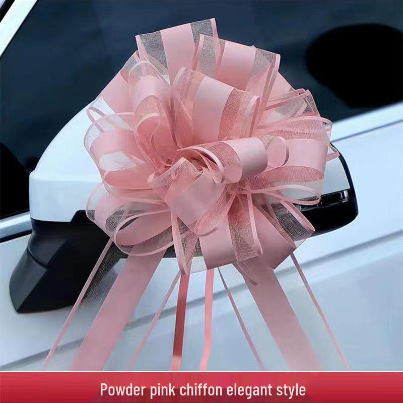 Snow Yarn Ribbon Pull Flowers for Wedding Room & Car Decorations