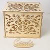 DIY Wedding Card Box Wooden Couple Money Boxes with Lock Hollow Floral Pattern Wedding Decor Gift Envelope Birthday Supplies