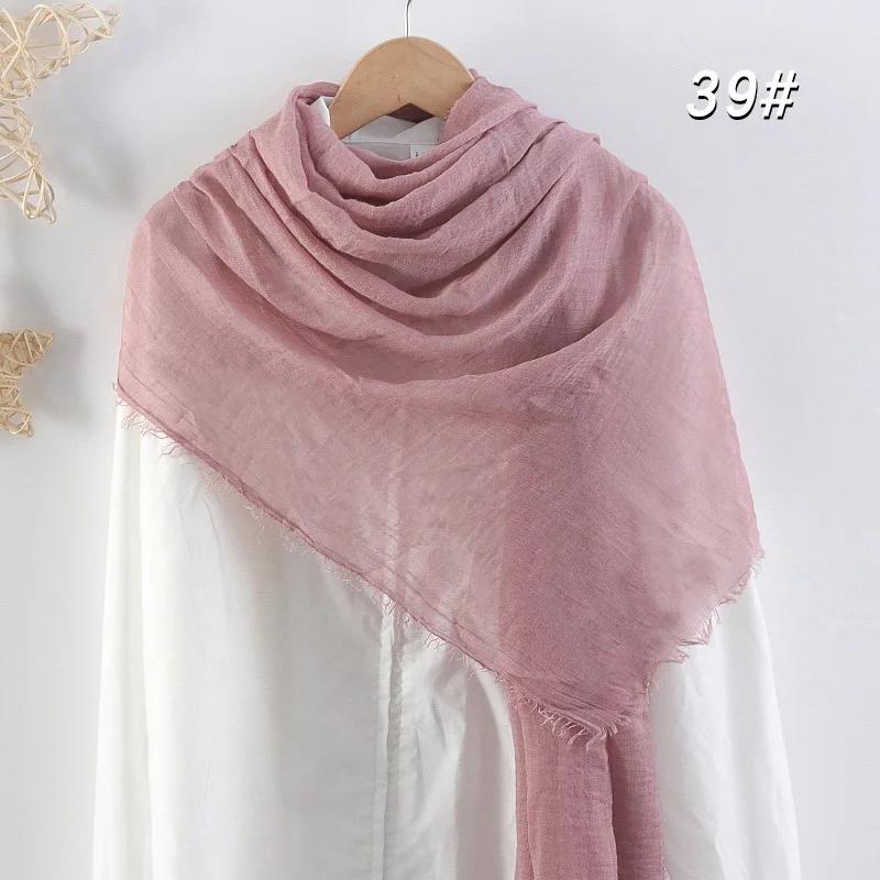 Eșarfă Moale din Bumbac și In 90x180cm Femei Musulmane Eșarfă Hijab Șifonată Culoare Solidă Șaluri Islamice de Cap Înfășurări Eșarfă de Cap Femei