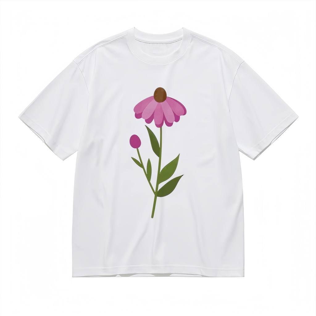 Women's Soft Comfortable Classic T-Shirt Mens Womens Tees Top Minimalist Pink Flower 100% Cotton Tee