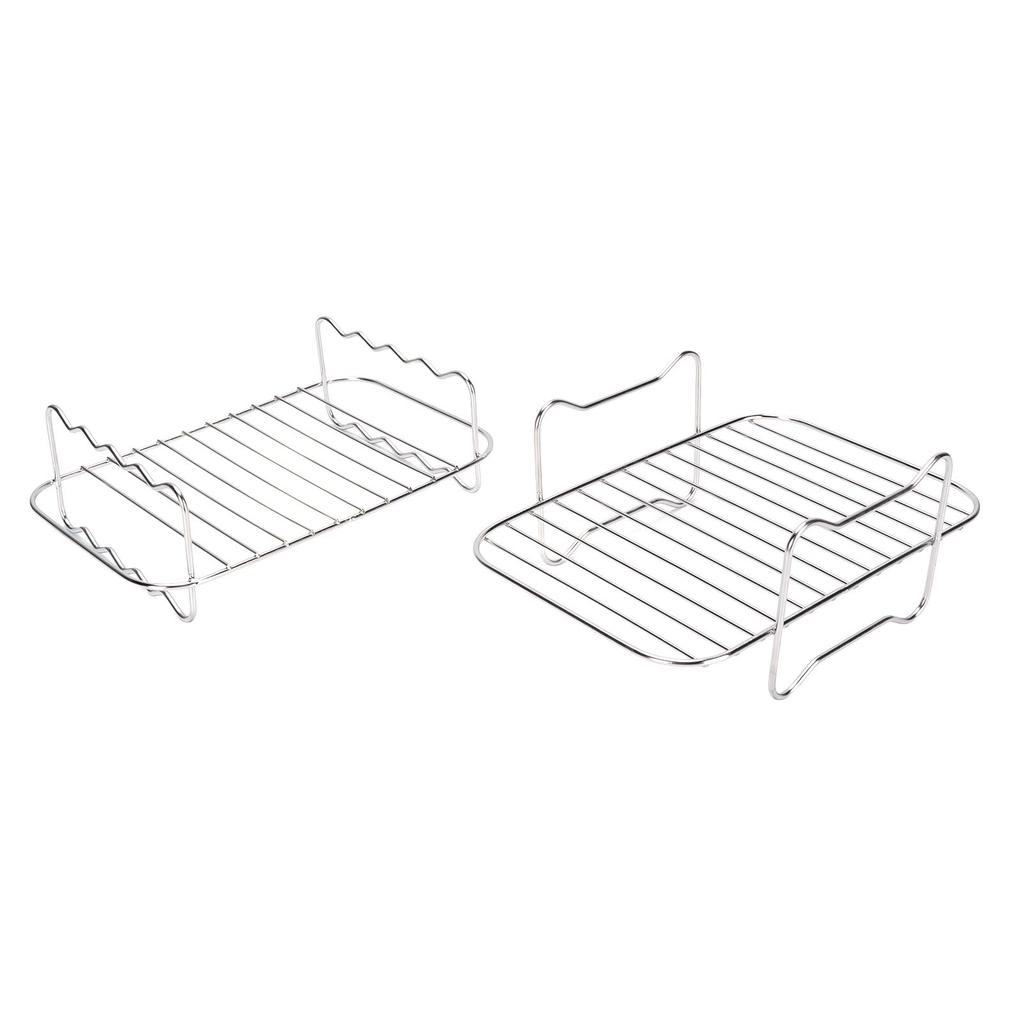 2PCS Double Layer Fryer Rack Set 304 Stainless Steel Stackable Rectangular Fryer Skewer Rack for Fryer Accessories