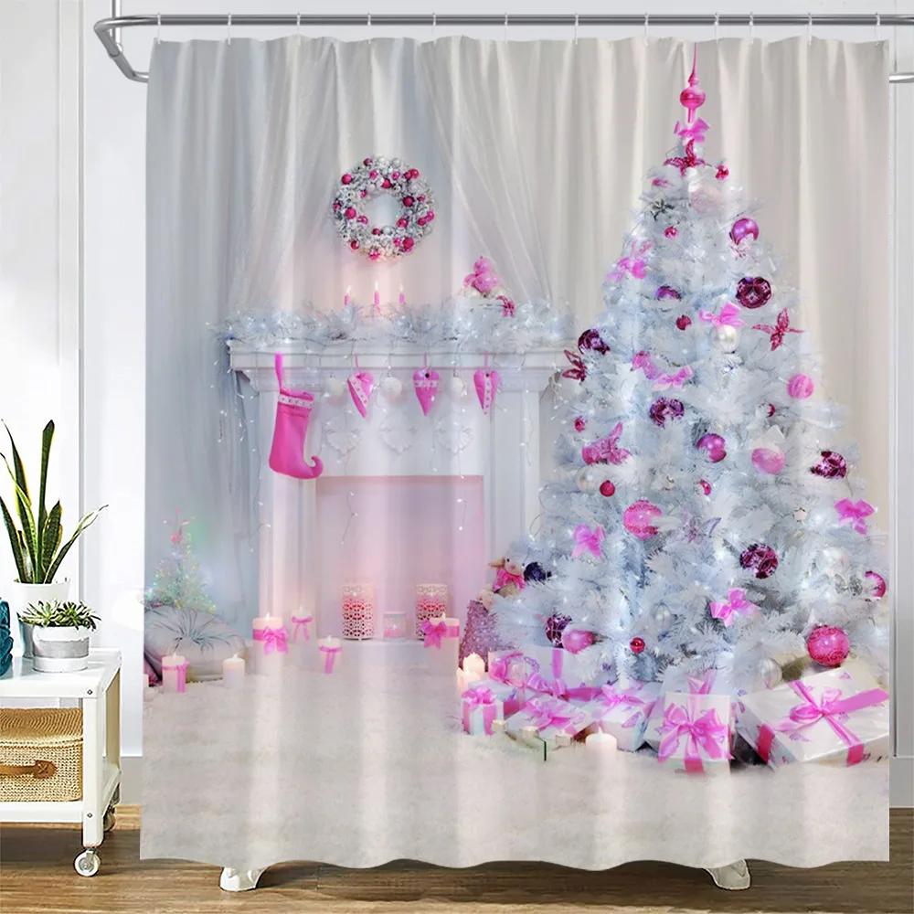Funny Snowman Shower Curtain Set Xmas Ball Silver Pine Branches Gift Christmas Home Bathroom Decor Rug Bath Mat Toilet Lid Cover