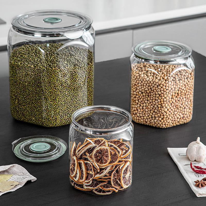 Food-Grade Transparent Storage Jar - Thickened, Moisture & Dust-Proof, Fresh-Keeping Kitchen Grain Container.