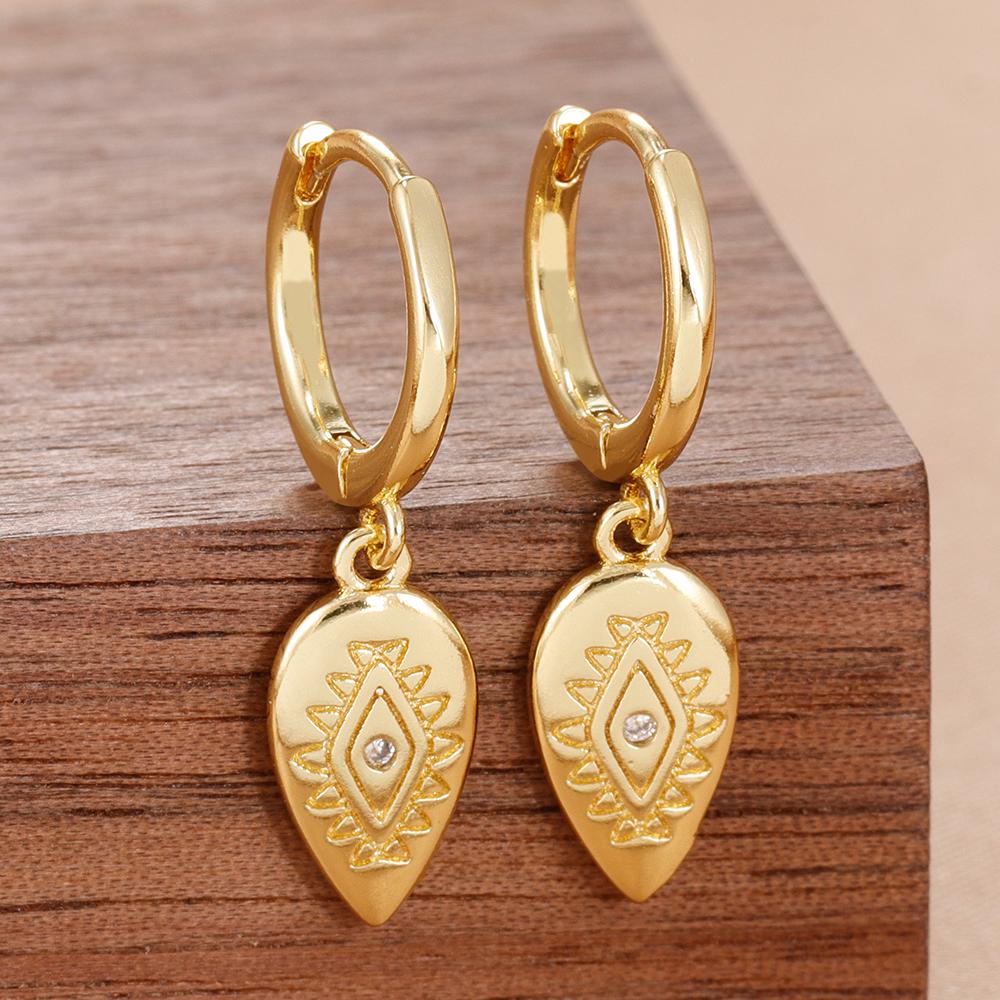 2 Paia Orecchini Pendenti Foglia Occhio Maligno in Acciaio Inossidabile alla Moda per Donna Placcati Oro 14K Zircone Gioielli per Piercing al Cartilagine Matrimonio