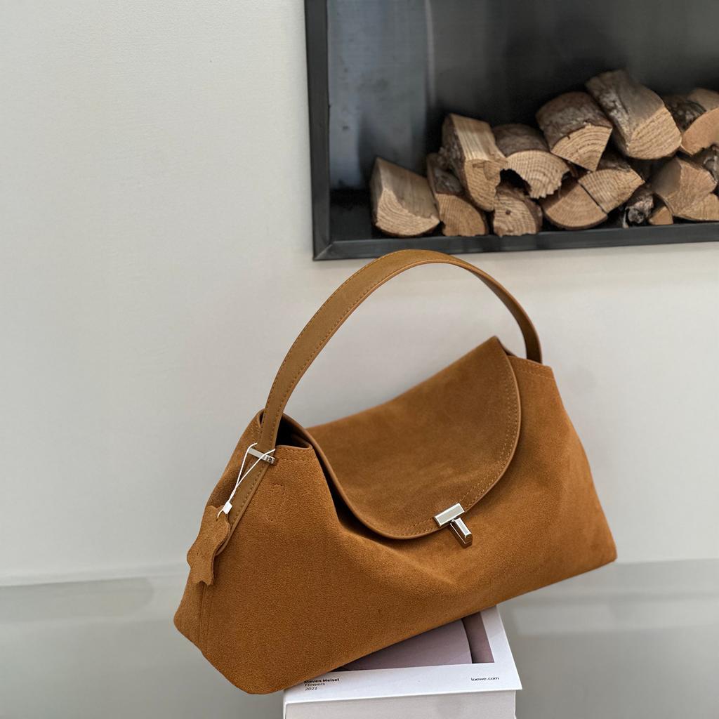 Mendy Suede Women's Bag Commuter Tote Bag Faux Suede Large Capacity Leather Sensation Simple Hand-Held Underarm Bag Vintage