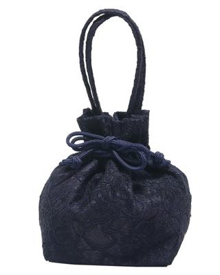 Hasegawa Lace Drawstring Bag with Handle, for Kimono and Yukata, Made In Japan (Navy)