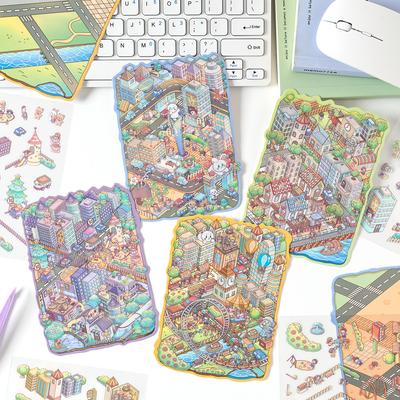 Kawaii City Light 3D Cartoon Miniature Scene Stickers DIY Scrapbooking Stacking Game Stickers Children's Festival Gifts