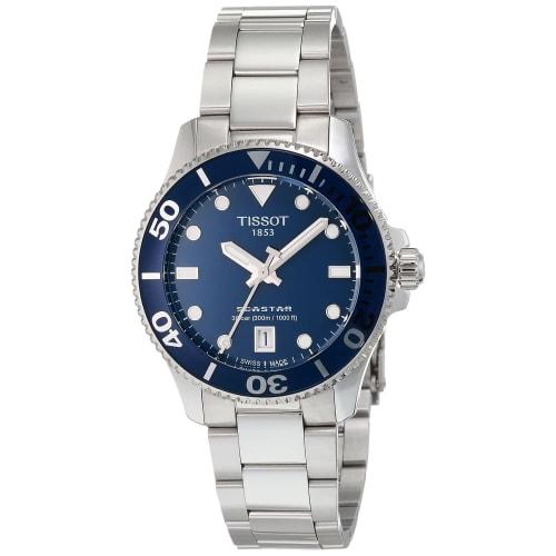 Tissot Men's Seastar 1000 Watch with Blue Dial and Bracelet, T1202101104100, Officially Imported