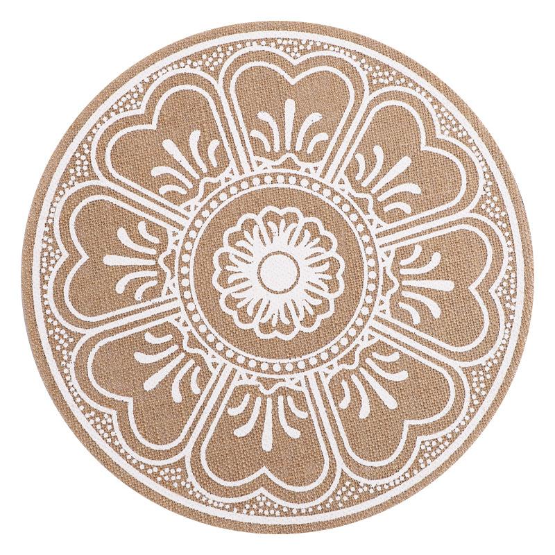 Large Round Jute Placemat Bohemian INS Style Silk Screen Printed Heat Resistant Table Mat Insulation Pad for Kitchen Dining Home Decoration