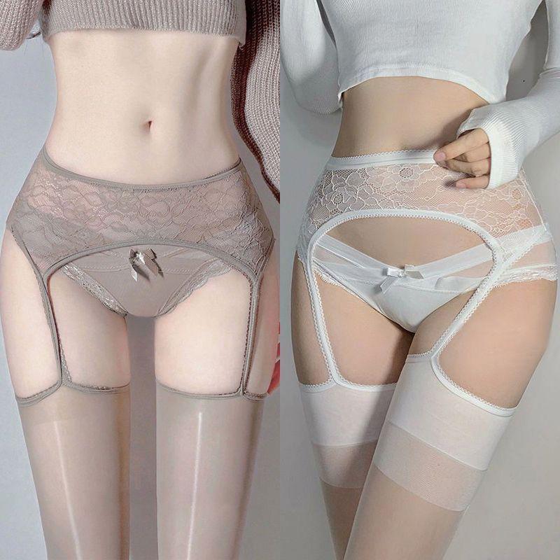 Débardeur en Dentelle de Soie Noire à l'Huile de Cheval Ultra-Doux avec Bas Sexy Hauts sur les Genoux