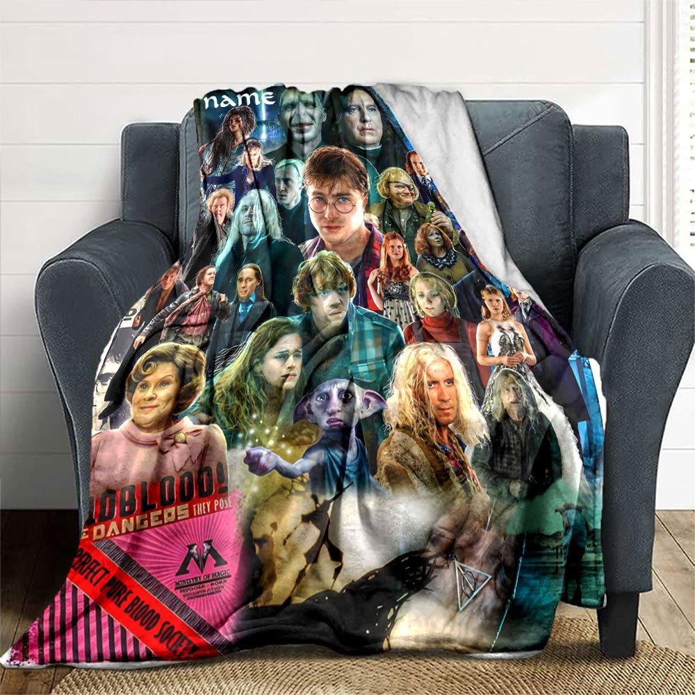 The Harry Potter Home Custom Your Name Blanket Features A Vibrant Collage Of The Beloved Character And A Soft Lightweight Design For Ultimate Comfort