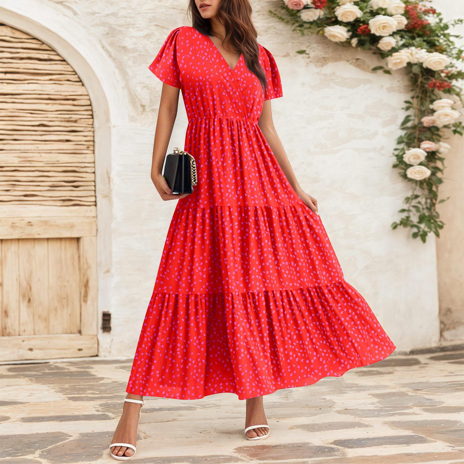 Women s Flowy Dresses Women s Summer Dresses Casual Short Sleeve Maxi Dresses Formal Maxi Dresses M красный
