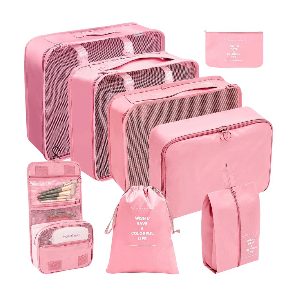 8-Piece Travel Packing Cubes Set - Large Capacity Luggage Organizers for Suitcase, Clothes and Shoes Storage Bags, Portable Travel