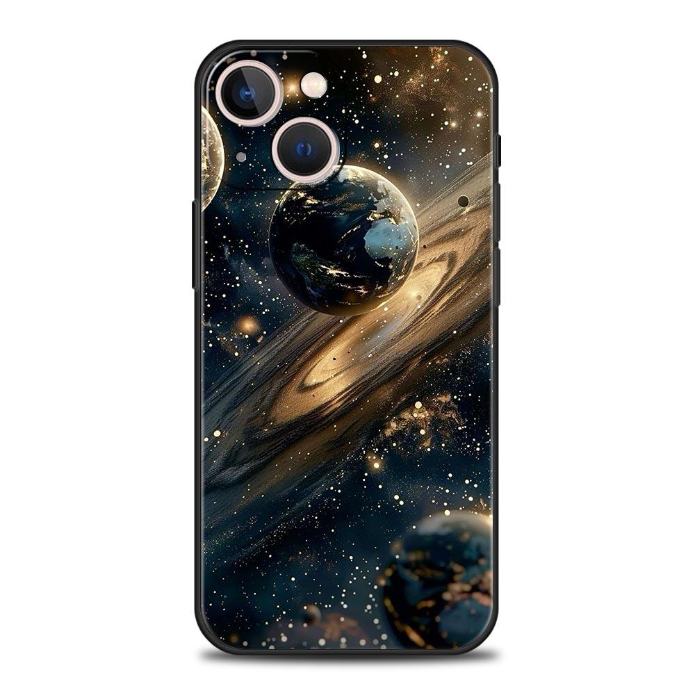 Moon Galaxy Universe Phone Case For iPhone 17 16 15 Pro Max 11 12 13 14 7 8 Plus SE 2020 X XR XS Cover Soft Black