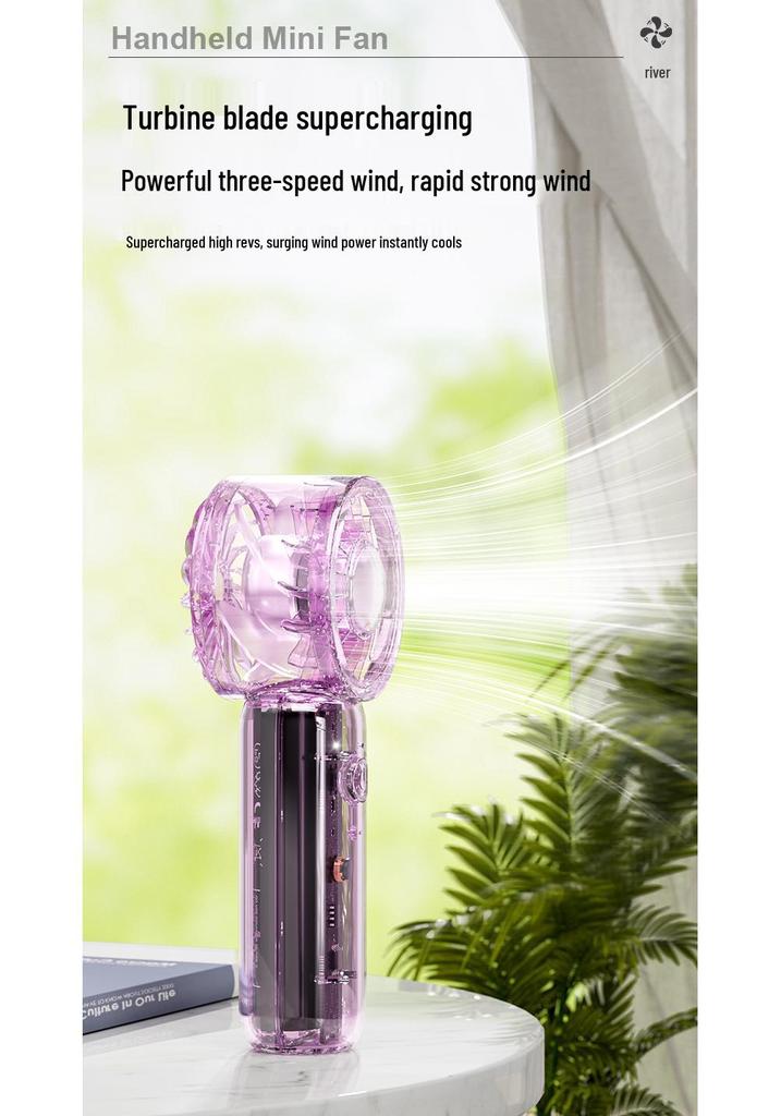 Rechargeable Mini Handheld Fan - Portable, High-Speed Transparent Wind Cannon