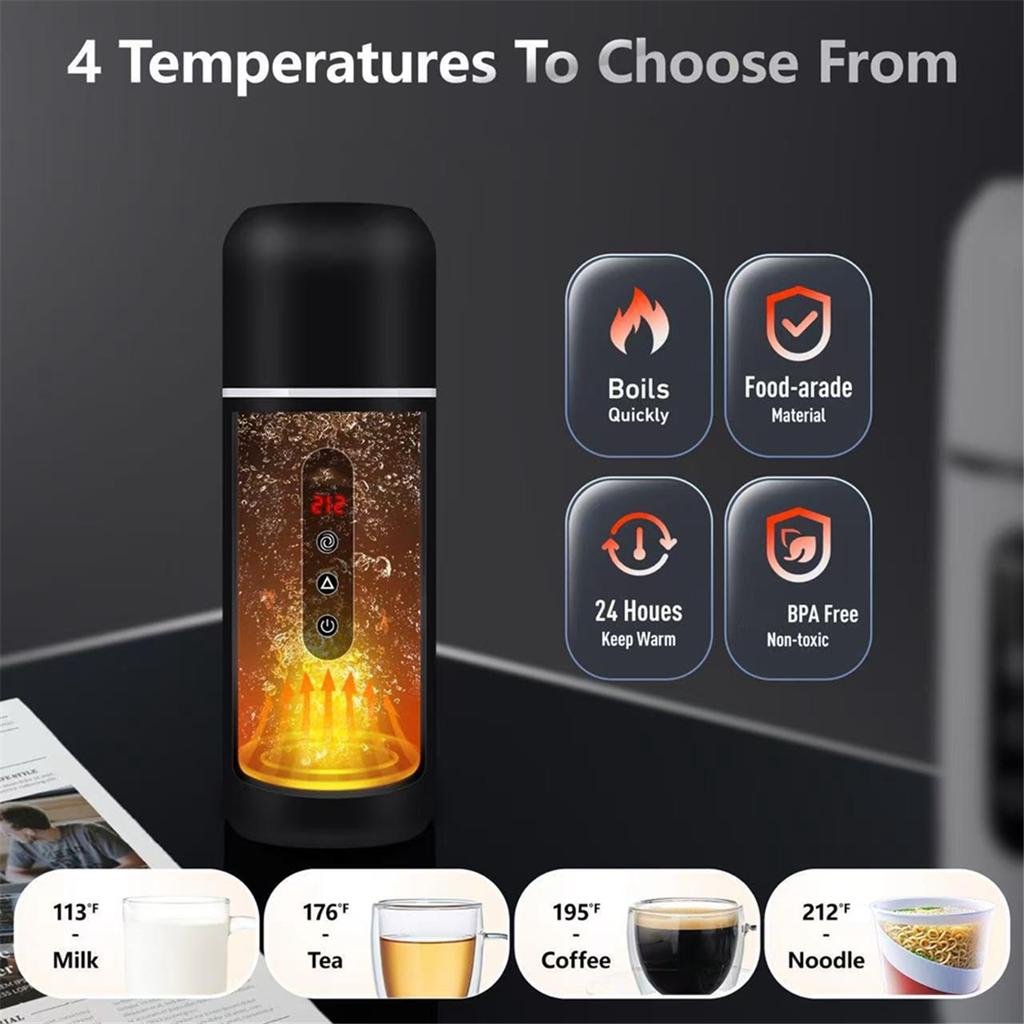 A555P Portable Car Kettle Portable Electric Travel Kettle Car Coffee Heater Suitable for Heating Tea Coffee and Milk 500 ML