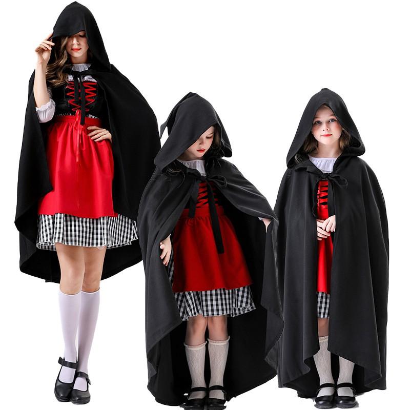 Halloween Cosplay Vampire Witch Black Red Cloak Adult Kids Death Costume Cape