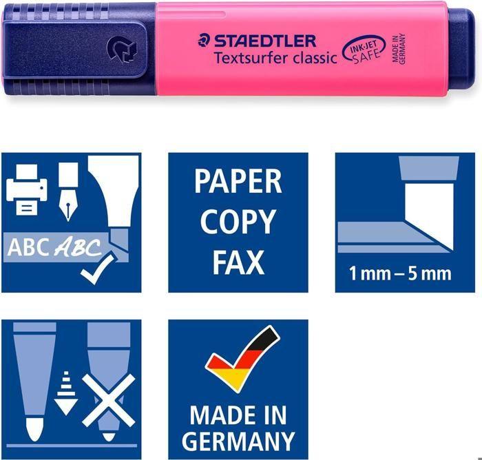 Surligneur - STAEDTLER - Textsurfer Classic - Rose - Boîte De 10 - Rechargeable