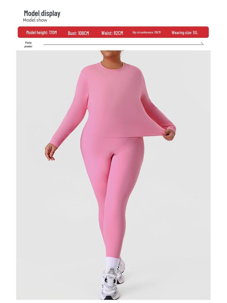 Plus Size Yoga & Running Set: Long Sleeve Top & Tight Pants for Women