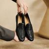 Fashion 2025 Hot Sale Slip-on Genuine Leather Women Shoes  Pumps Square Toe Med Thick Heels Soft Upper Pumps Office Ladies Dress Shoes