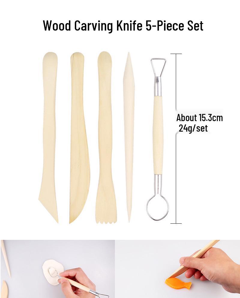 25-Piece Pottery Clay Tools Set with Waterproof Zipper Bag & Birch Wood Carving Knife