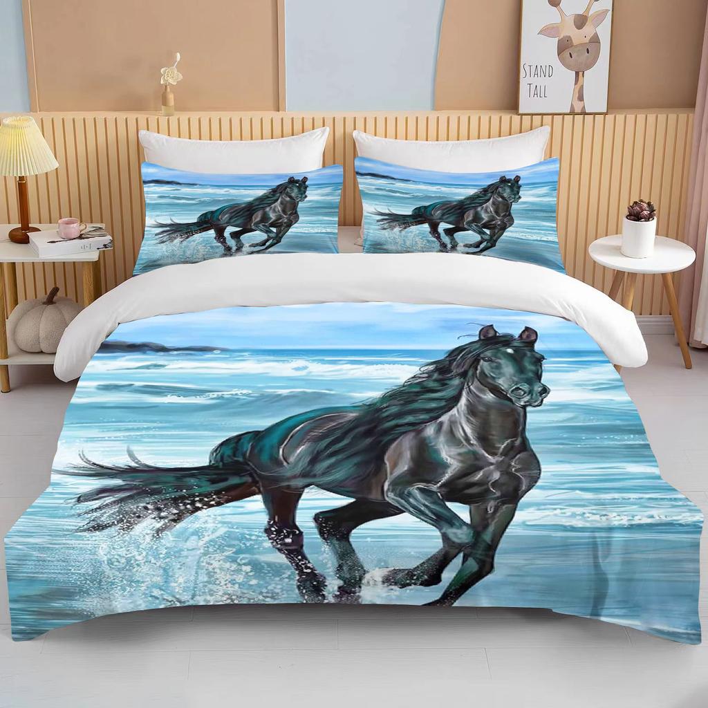 Running Horses Bedding Set Soft Comforter Set And Pillowcase Queen Size Decor Home Luxury Bed Set Animal Duvet Cover For Boy Bed