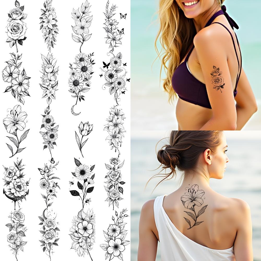 12 sztuk Tymczasowe Tatuaże Kwiatowe Wzory Wodoodporne Długotrwałe Naklejki na Ciało Na Uda Kobiety Dorośli