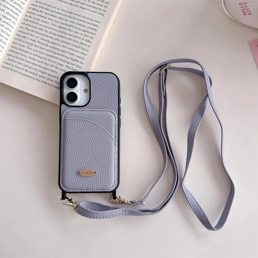 Crossbody Lanyard Leather Protective Phone Case for IPhone 13 12 Mini 16E 16 15 14 11 Plus Pro Max Wallet with Card Holder Cover