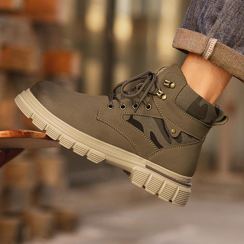 High Top Stiefel Herren Lederschuhe Mode Motorrad Stiefeletten für Männer Winterstiefel Herrenschuhe Schnürstiefel Botas Hombre