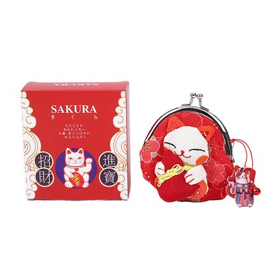 Casual Japanese Style Maneki Neko Coin Purse Doll Wallets Lucky Cat Clutch Bag Flower Printing Pu Card Holder Outdoor