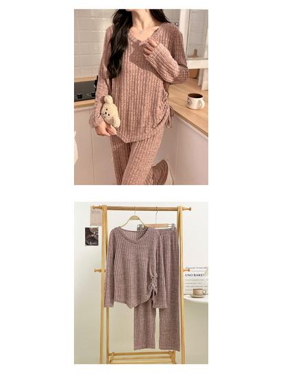 2025 Korean Women's Pajamas with Bra Pads: Knitted Long Sleeve & Pants, Plus Size, for Spring, Autumn, Winter