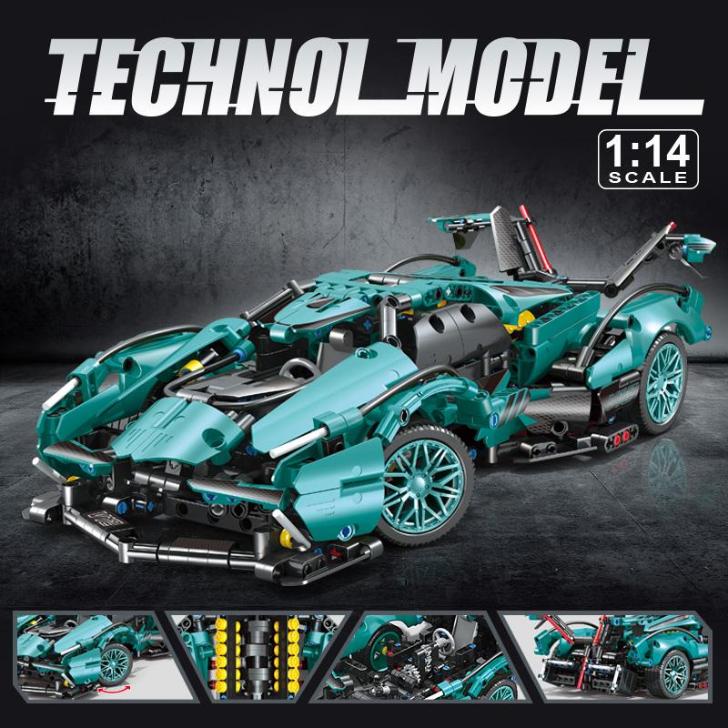 Non-Toxic Technical V12 Super Car Building Blocks Motor Power Puzzle Toys Diy Tabletop Decorations Model Birthday Christmas Halloween Gift