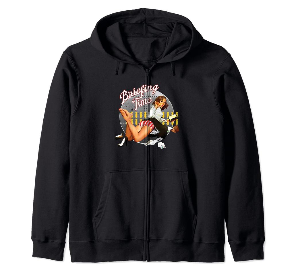 Briefing Time - Classic Bomber Nose Art Style Zip Hoodie