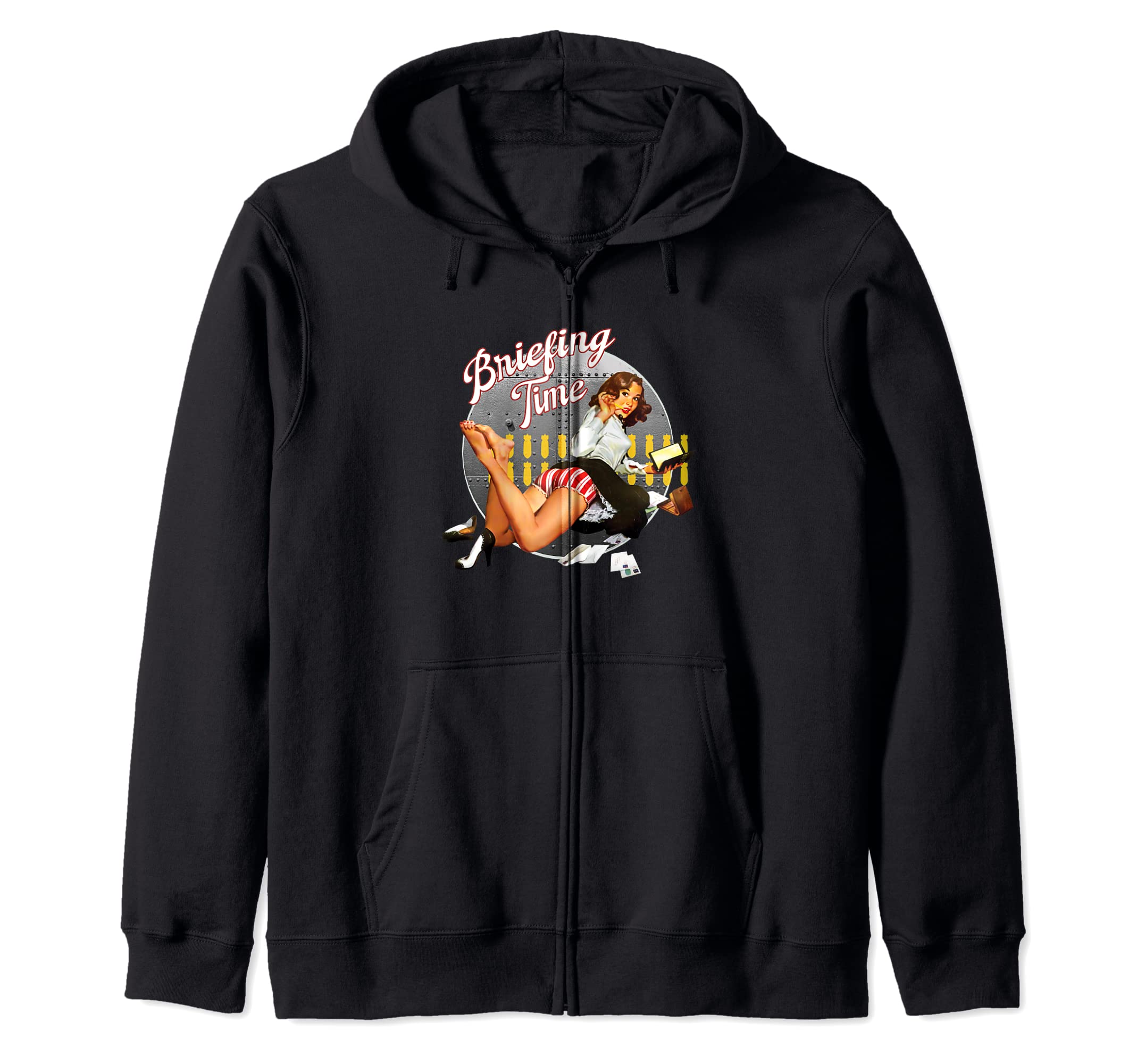 

Briefing Time - Classic Bomber Nose Art Style Zip Hoodie