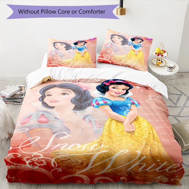 3pc Cinderella and Snow White Cartoon Children's Duvet Cover Set - Super soft (1*Duvet Cover + 2*Pillowcase, Without Core)