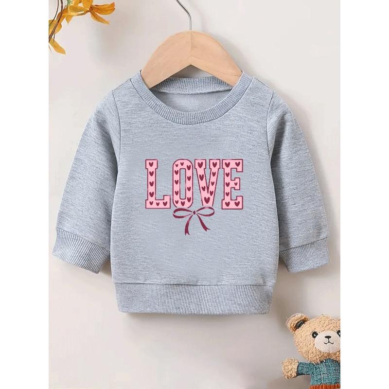European Sizes Cute Print Pattern 0-3 Years Old Kid Comfortable Spring Thin Round Neck Sweatshirt Heart-Shaped LOVE Design