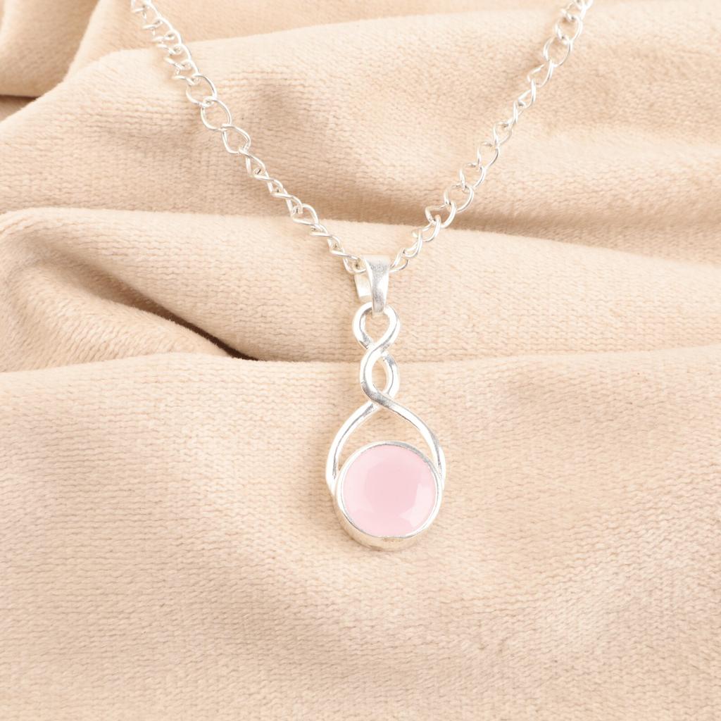 Rose Chalcedony Gemstone 925 Sterling Silver Jewelry Handcrafted Chain Pendant CP-25-13