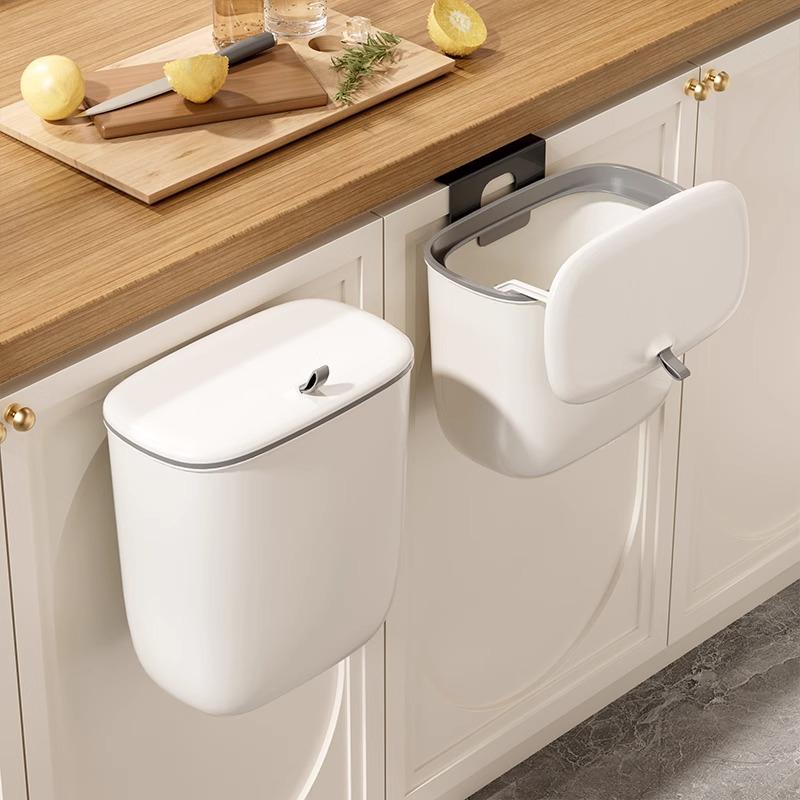 Wall-Mounted Kitchen Trash Can with Lid for Bathroom, Living Room & Cabinet Doors